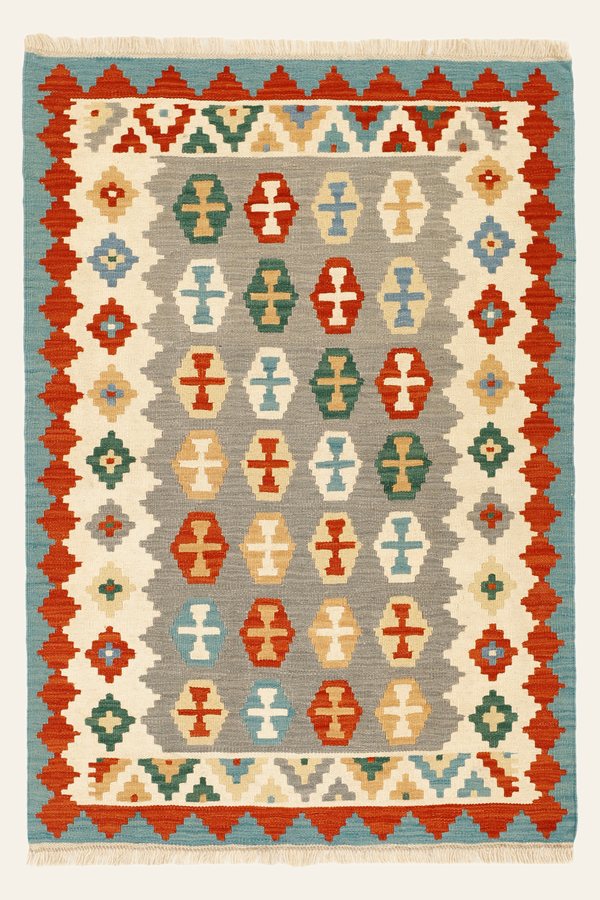 Kilim Rug in Grey and Red