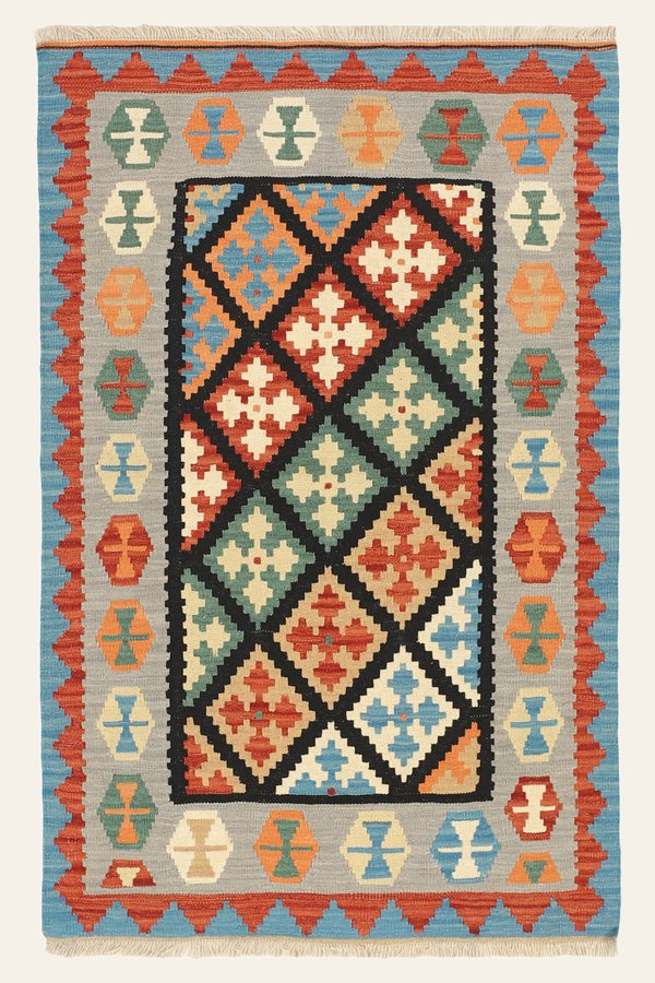 Kilim Rug in Black and Green