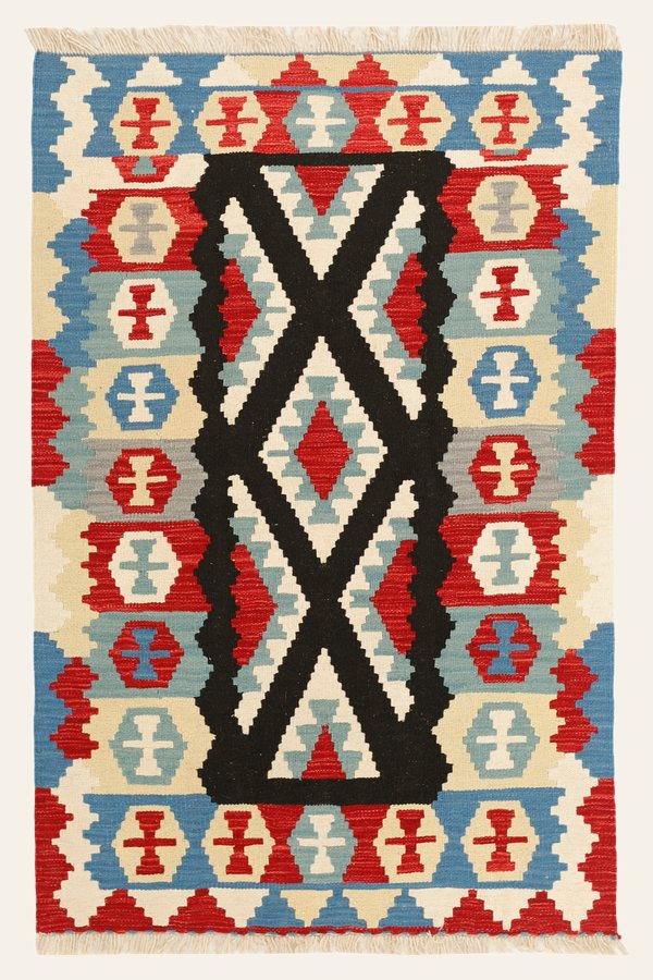 Kelim Teppich Rot Schwarz, 100 × 154 cm