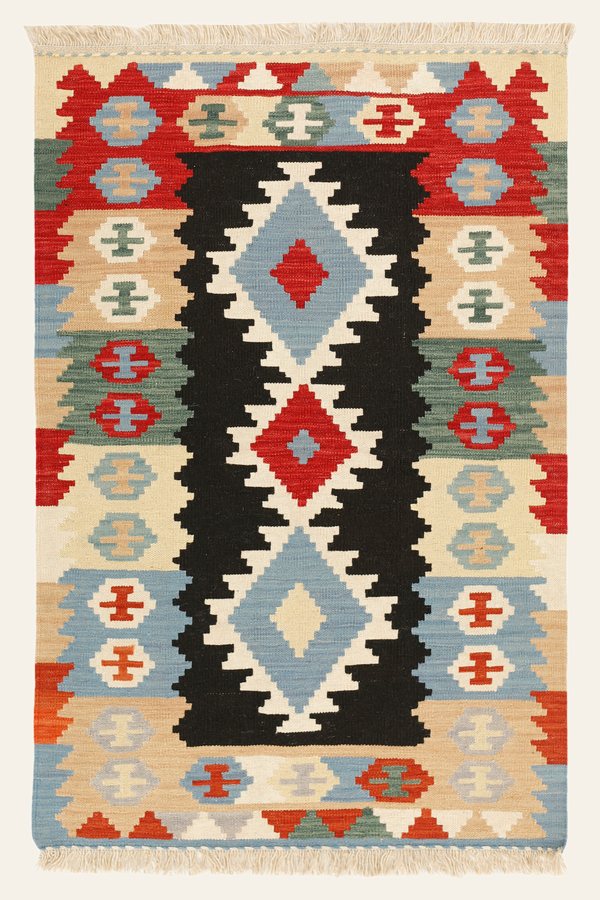 Kelim Teppich Schwarz Rot, 102 × 152 cm