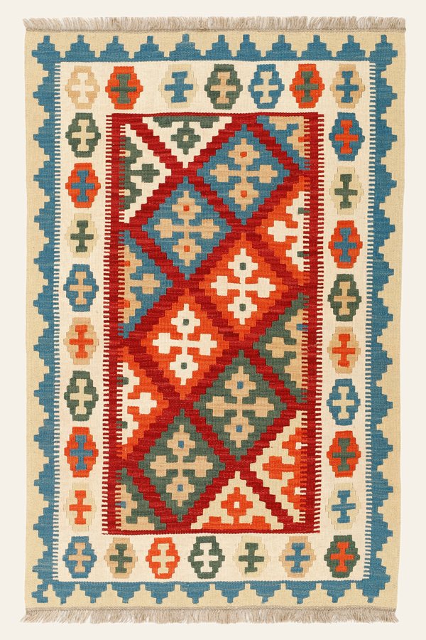 Kelim Teppich Rot Creme, 102 × 160 cm