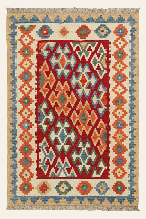 Kilim Rug in Red and Orange, 108 × 154 cm