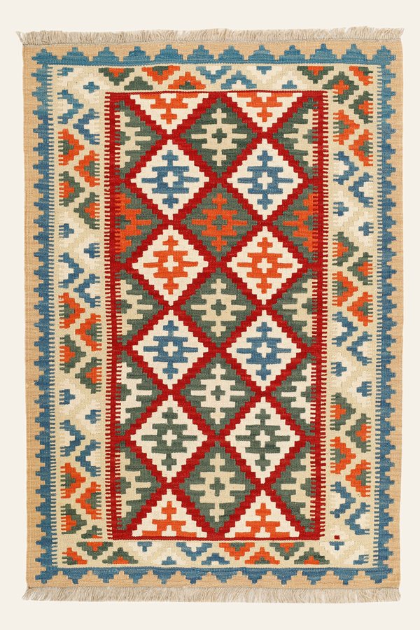 Kelim Teppich Rot Grün, 104 × 150 cm