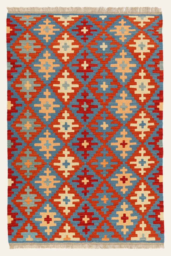 Kelim Teppich Rot Blau, 100 × 148 cm