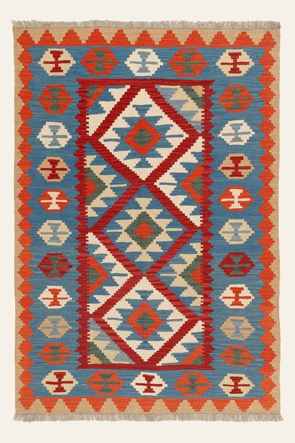 Kelim Teppich Blau Rot, 147 × 203 cm