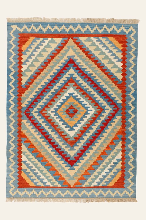 Kelim Teppich Blau Rot, 126 × 168 cm
