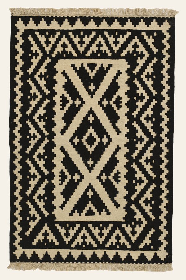 Kilim Rug in Black and Cream