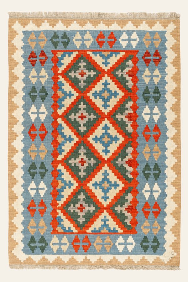 Kelim Teppich Blau Rot, 107 × 150 cm