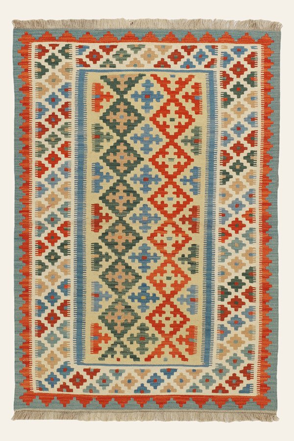 Kelim Teppich Creme Rot, 106 × 155 cm