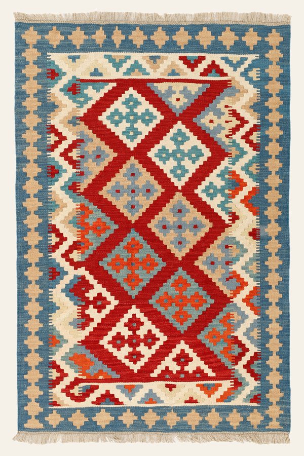 Kelim Teppich Rot Blau, 103 × 158 cm