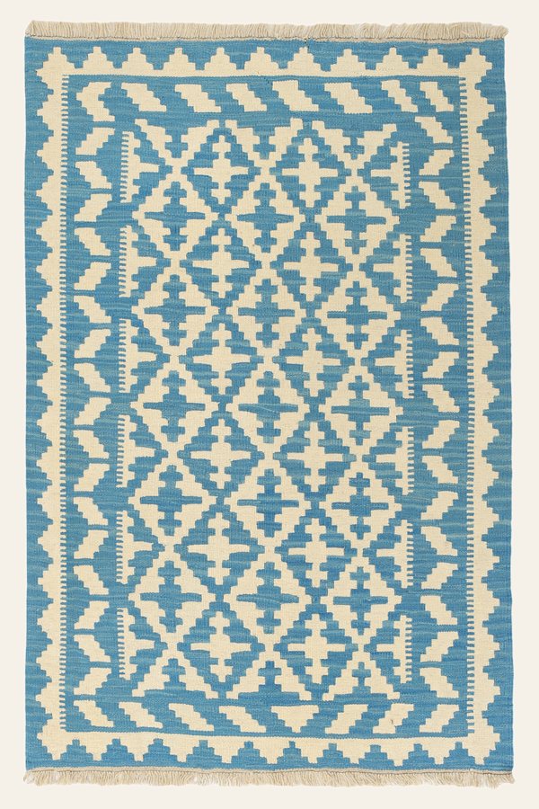 Kelim Teppich Blau Creme, 120 × 176 cm