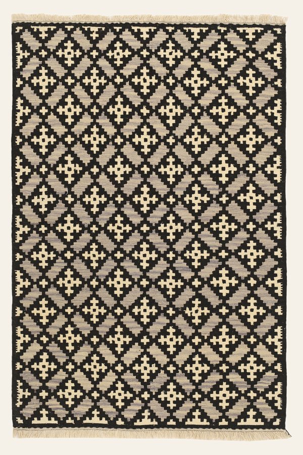Kelim Teppich Schwarz Creme, 122 × 180 cm