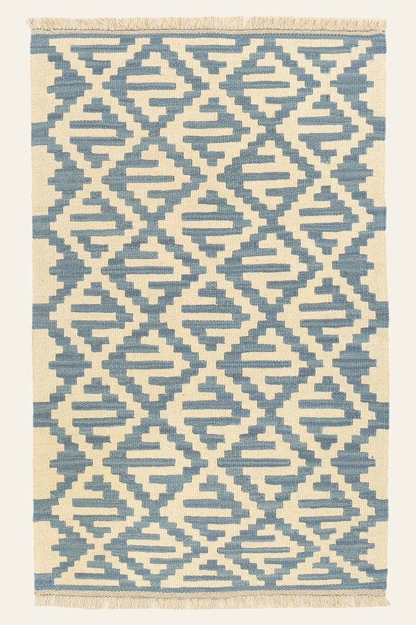 Kleiner Kelim Teppich Blau Creme, 81 × 128 cm