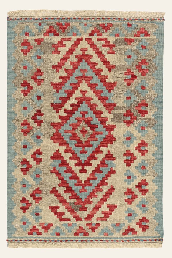 Kleiner Kelim Teppich Rot Beige, 86 × 124 cm