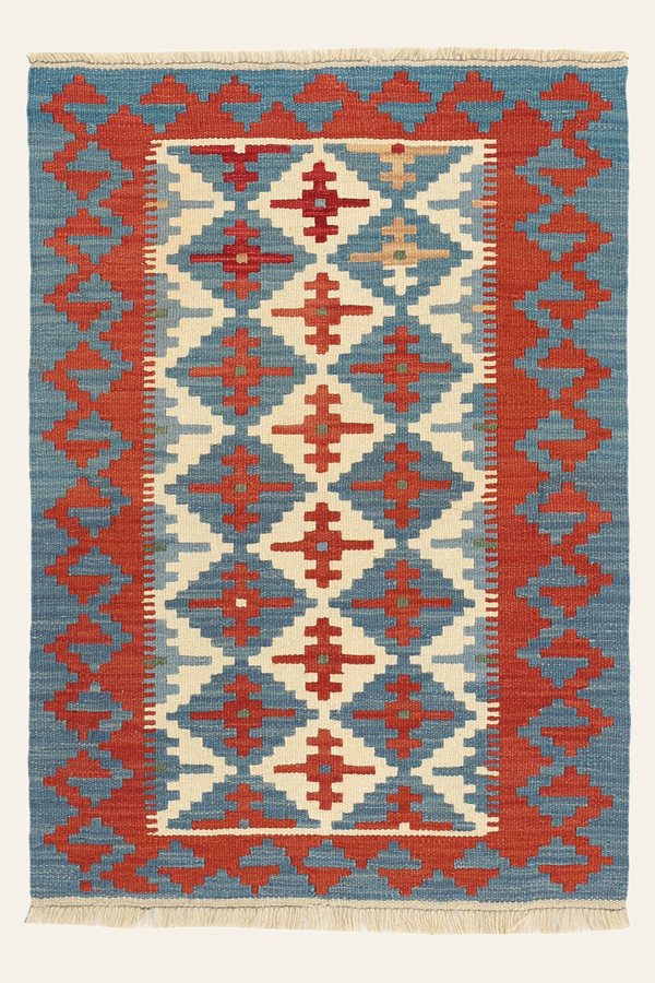 Kleiner Kelim Teppich Blau Rot, 86 × 121 cm