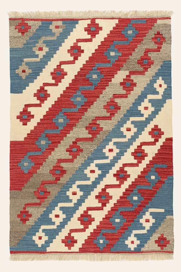 Kleiner Kelim Teppich Rot Blau, 84 × 123 cm