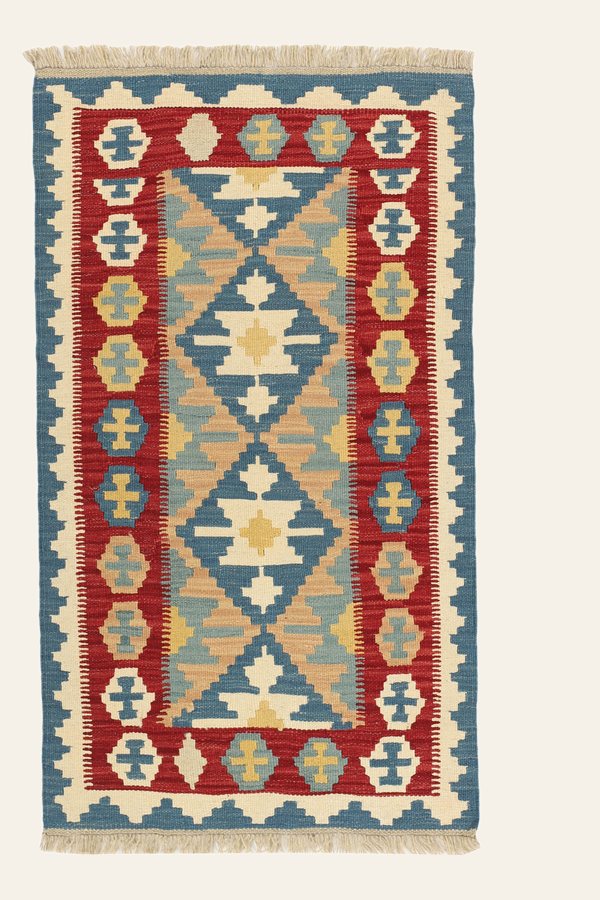 Kleiner Kelim Teppich Rot Blau, 78 × 135 cm