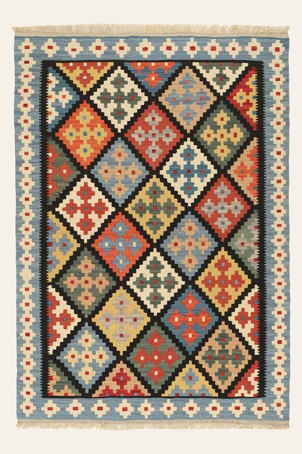 Bunter Kelim Teppich Schwarz, 122 × 174 cm