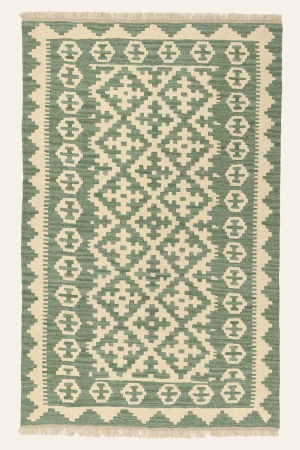 Kelim Teppich Grün Creme, 118 × 181 cm