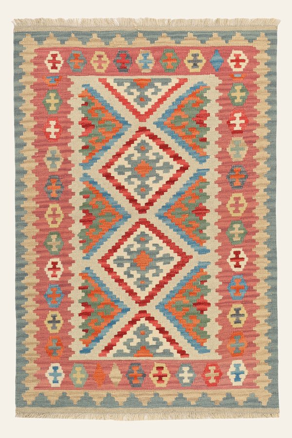 Kelim Teppich Altrosa Creme, 107 × 155 cm