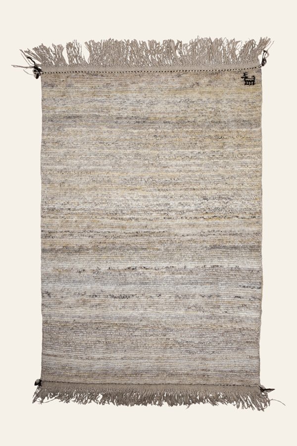 Gabbeh Teppich Creme aus ungefärbter Schurwolle, 100 × 150 cm