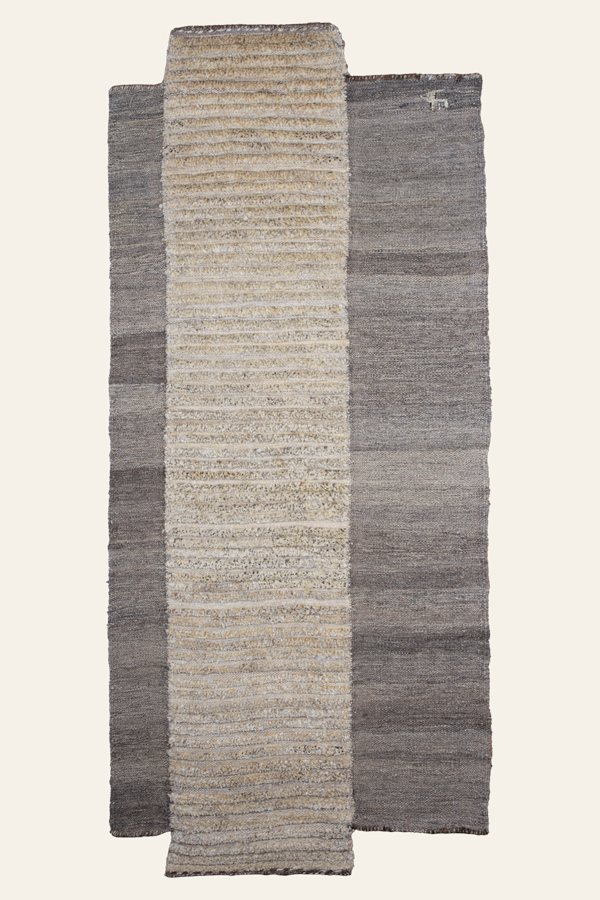 Gabbeh Kelim Läufer asymmetrisch Grau Creme, 85 × 175 cm