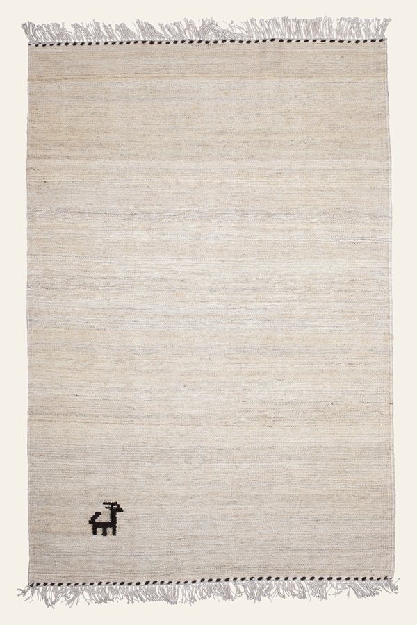 Kelim Teppich Creme Beige aus ungefärbter Schurwolle, 100 × 150 cm