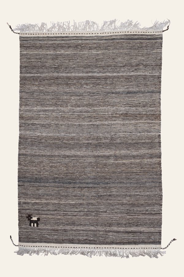 Kelim Teppich Grau Braun aus ungefärbter Schurwolle, 100 × 150 cm