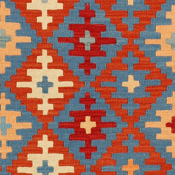 Nahaufnahme der Rauten in Rot, Blau und Creme